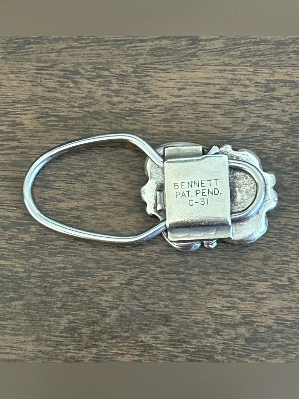 VINTAGE NATIVE AMERICAN SILVER & TURQUOISE STONE BENNETT PAT PEND C-31 KEYRING